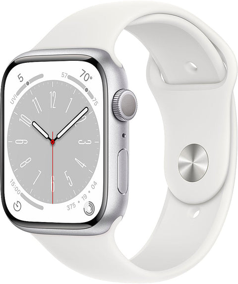 Apple Watch Series 8 45mm Silver Aluminum White Sport Band M/L