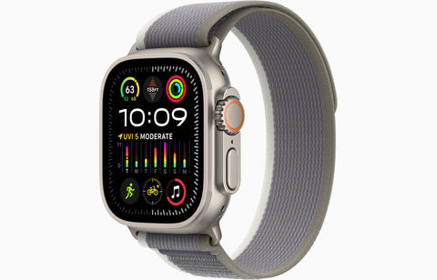 Apple Watch Ultra 2 GPS + Cellular, 49mm Titanium Case with Green/Gray Trail Loop - S/M